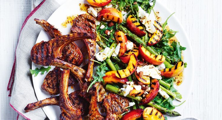 Lamb Cutlets With Peach Salad